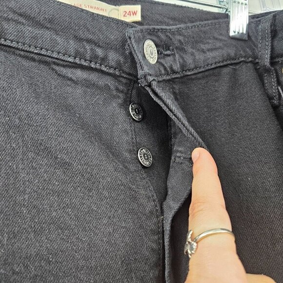Levi's Premium Ribcage Straight Ankle Jeans Black Womens Size 24W NEW Button Fly - Picture 6 of 16